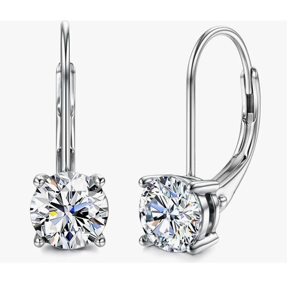 CERTIFIED~SALE~ 2 Ct. Round Genuine Diamond Moissanite Leverback Earrings - Picture 2 of 6